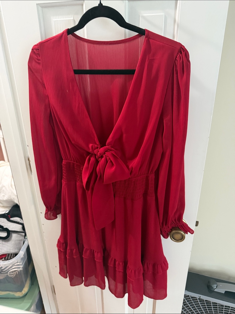 Red Tie-Front Women's Dress